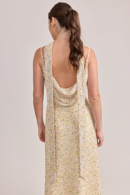 Chiffon Floral Print Skinny Scarf | Made To Order | Yellow Posey