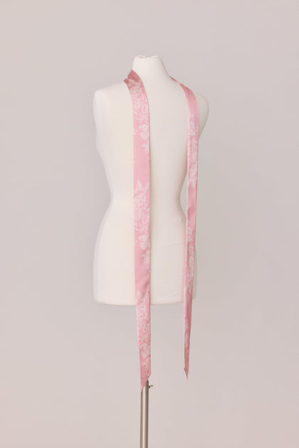 Satin Floral Print Skinny Scarf | Made To Order | Blush Bouquet