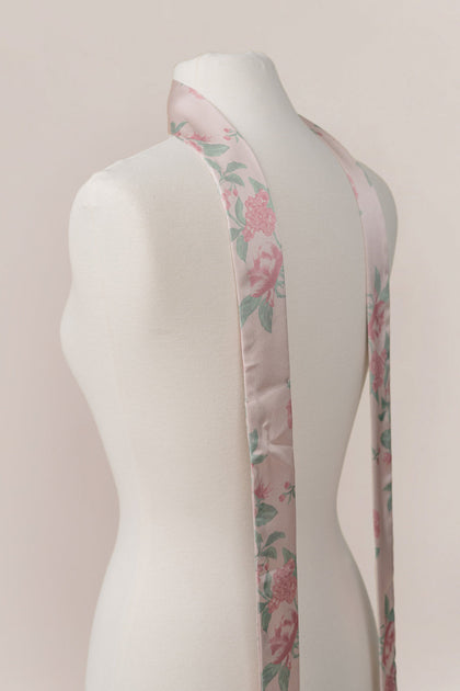 Satin Floral Print Skinny Scarf | Made To Order | Blushing Bride Bouquet