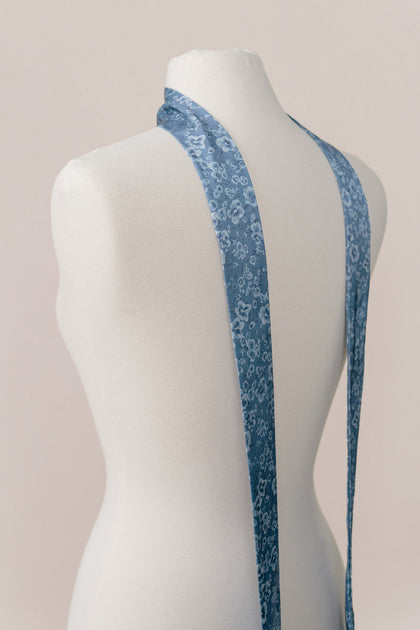 Satin Floral Print Skinny Scarf | Made To Order | Sky Blue Garden