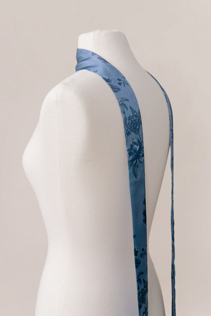 Satin Floral Print Skinny Scarf | Made To Order | Indie Blue Bouquet