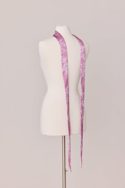 Satin Floral Print Skinny Scarf | Made To Order | Mauve Pink Bouquet