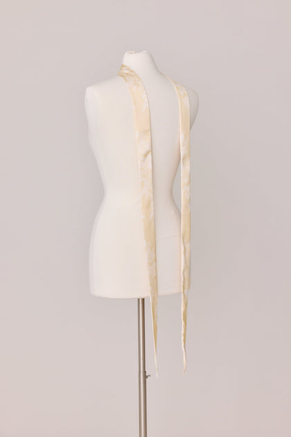 Satin Floral Print Skinny Scarf | Made To Order | Pale Yellow Bouquet