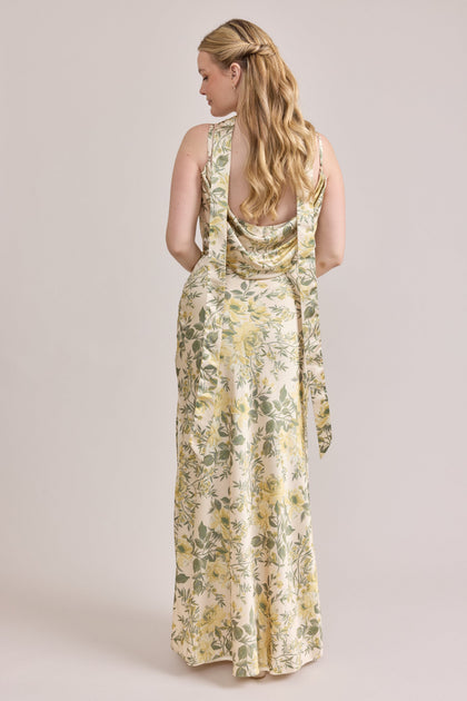 Satin Floral Print Skinny Scarf | Made To Order | Pale Yellow Meadow Blooms