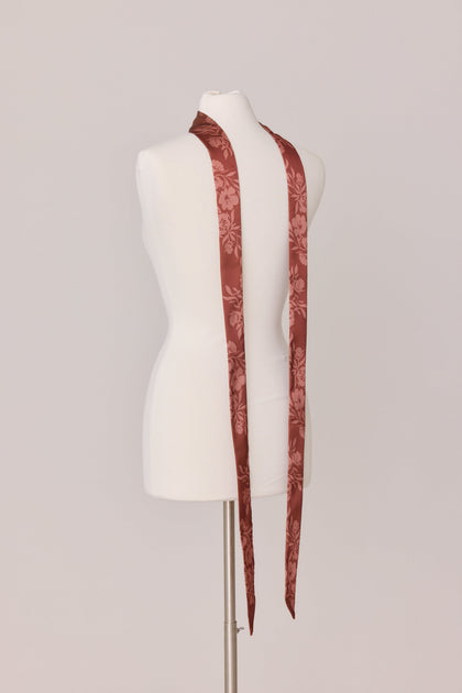 Satin Floral Print Skinny Scarf | Made To Order | Rust Bouquet