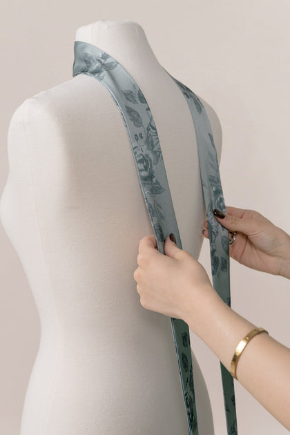 Satin Floral Print Skinny Scarf | Made To Order | Sage Bouquet