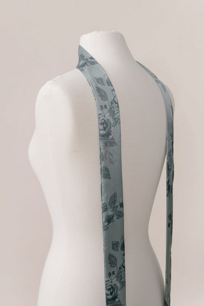 Satin Floral Print Skinny Scarf | Made To Order | Sage Bouquet