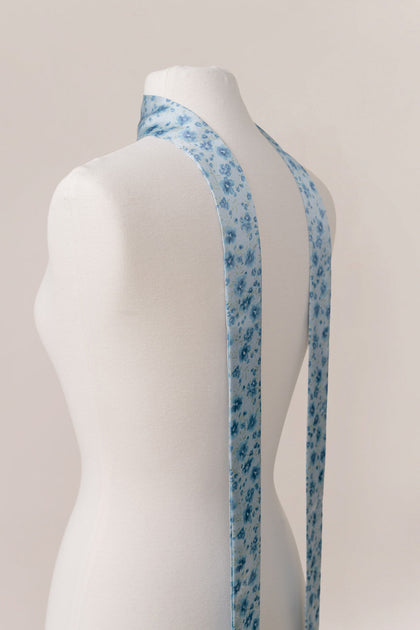 Satin Floral Print Skinny Scarf | Made To Order | Sky Blue Posey