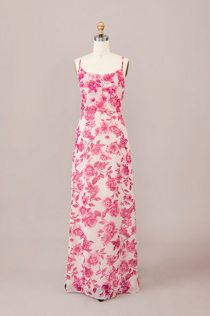 Skye Chiffon Floral Print Dress | Made To Order | Hot Pink Garden
