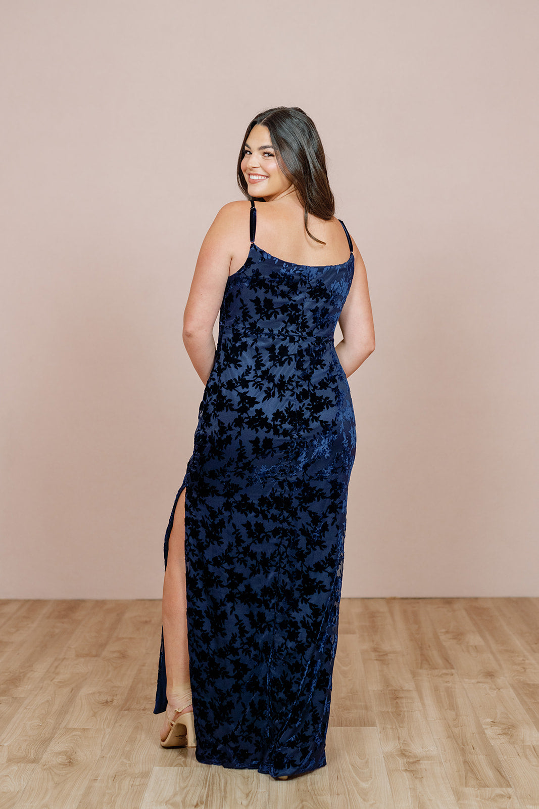 Skye Floral Burnout Velvet Dress | Made to Order Navy Skye Floral Burnout Velvet Dress | Made to Order Navy