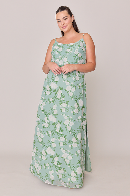 Skye Chiffon Floral Print Dress | Made To Order | Sage Multi Bouquet