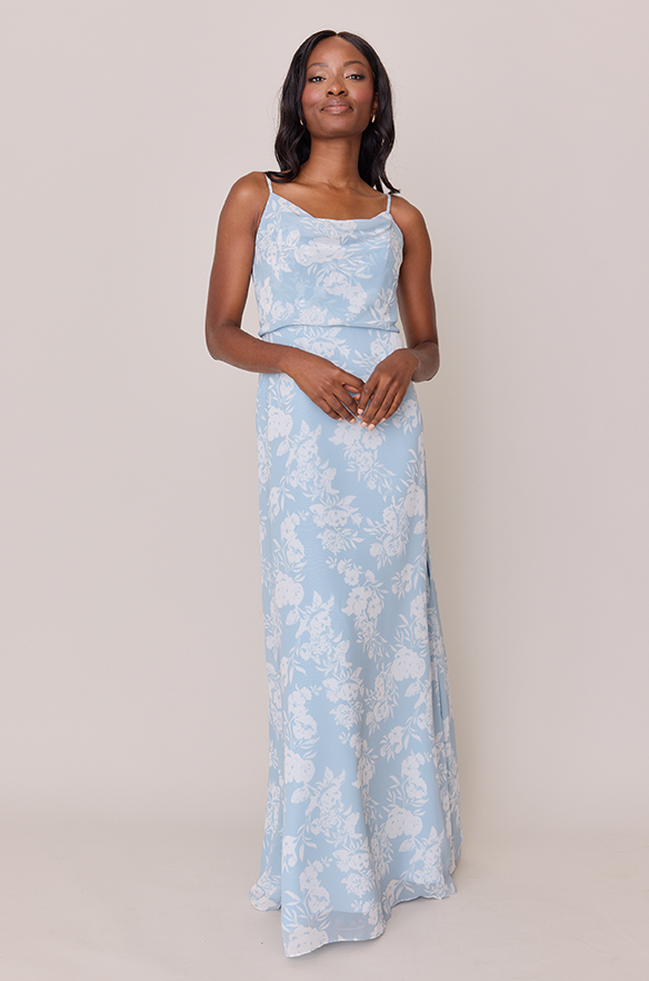 Skye Chiffon Floral Print Dress | Made To Order Sky Blue Multi Bouquet Skye Chiffon Floral Print Dress | Made To Order Sky Blue Multi Bouquet