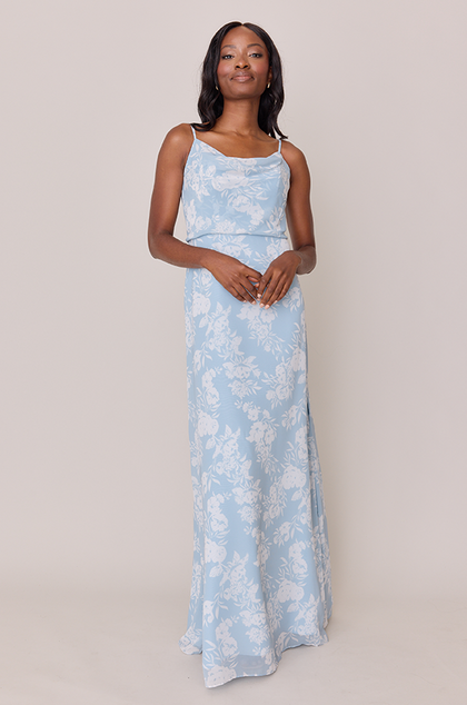 Skye Chiffon Floral Print Dress | Made To Order | Sky Blue Bouquet