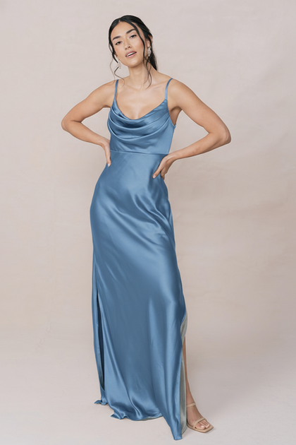 Skye Satin Dress | Made To Order | True Blue