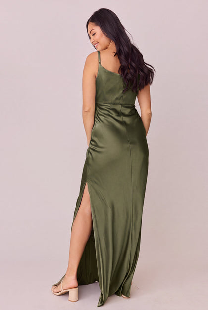 Skye Satin Dress | Made To Order | Deep Olive