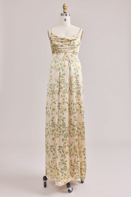 Maternity Skye Satin Floral Print Dress | Made To Order | Pale Yellow Blossom