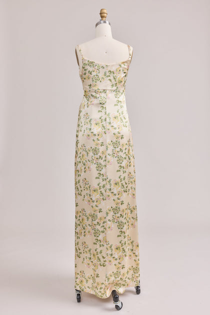 Maternity Skye Satin Floral Print Dress | Made To Order | Pale Yellow Blossom