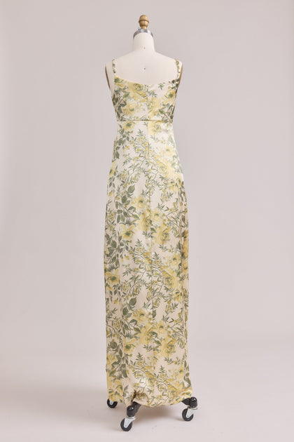 Maternity Skye Satin Floral Print Dress | Made To Order | Pale Yellow Meadow Blooms