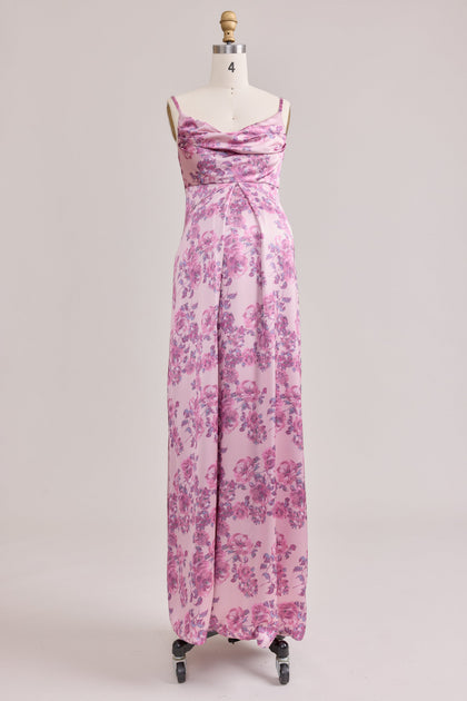 Maternity Skye Satin Floral Print Dress | Made To Order | Perfect Pink Blossom