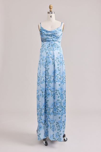 Maternity Skye Satin Floral Print Dress | Made To Order | Sky Blue Blossom