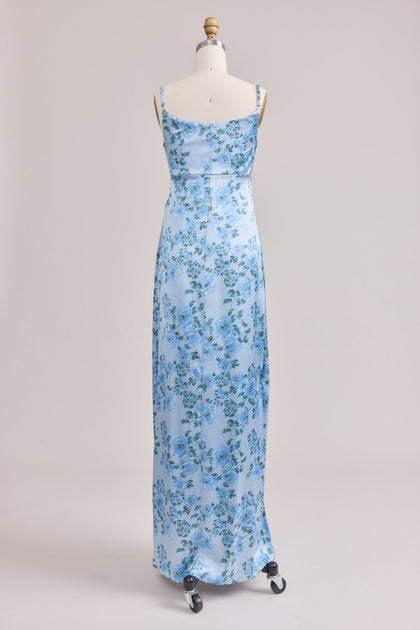 Maternity Skye Satin Floral Print Dress | Made To Order | Sky Blue Blossom