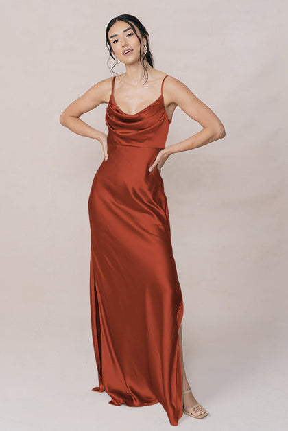 Skye Satin Dress | Made To Order | Rust