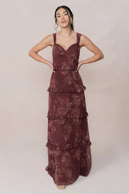 Sloane Chiffon Floral Print Dress | Made To Order | Mahogany Blooms