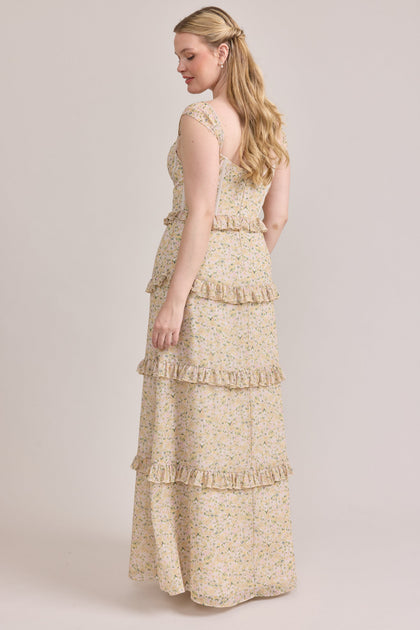 Sloane Chiffon Floral Print Dress | Made To Order | Yellow Posey