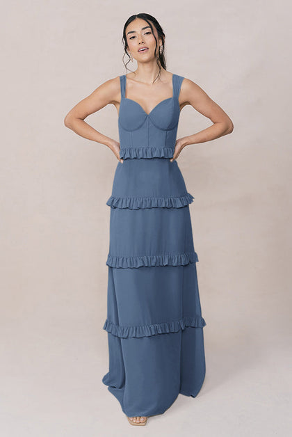 Sloane Chiffon Dress | Made To Order | Dusty Blue