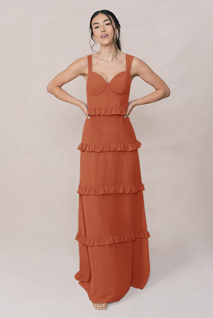 Sloane Chiffon Dress | Made To Order | Rust Orange