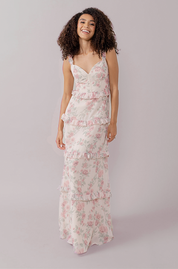 Mallcotton floral printed Gown with lace work 03737