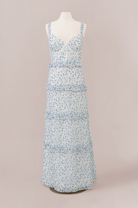 Sloane Chiffon Floral Print Dress | Made To Order Sky Blue Garden Sloane Chiffon Floral Print Dress | Made To Order Sky Blue Garden