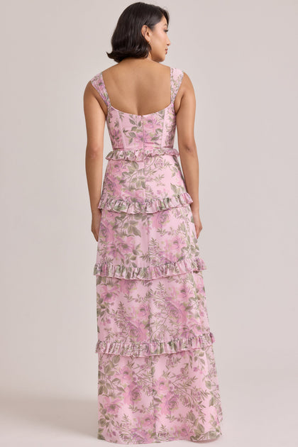Sloane Chiffon Floral Print Dress | Made To Order | Perfect Pink Meadow Blooms