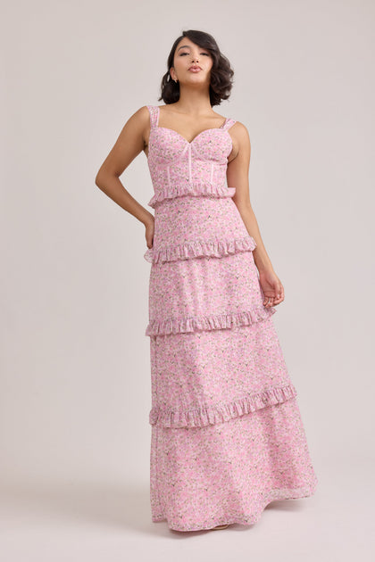 Sloane Chiffon Floral Print Dress | Made To Order | Perfect Pink Posey