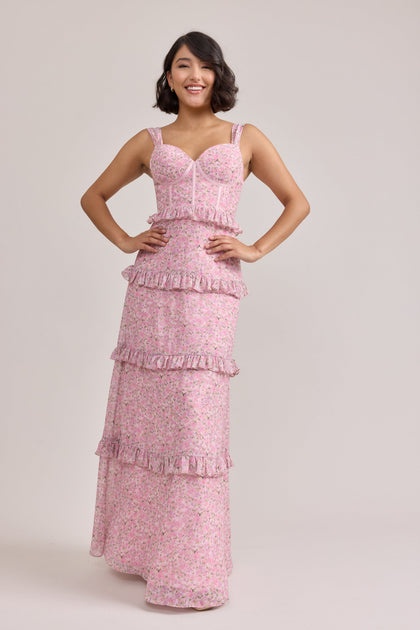 Sloane Chiffon Floral Print Dress | Made To Order | Perfect Pink Posey