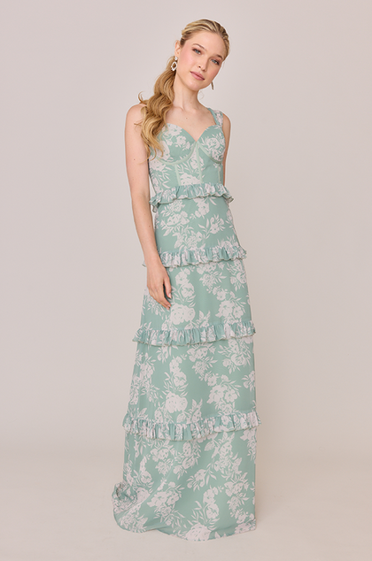 Sloane Chiffon Floral Print Dress | Made To Order | Champagne Bouquet
