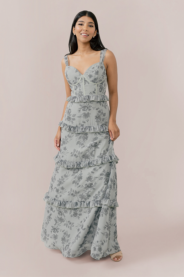 Grey floral chiffon dress best sale