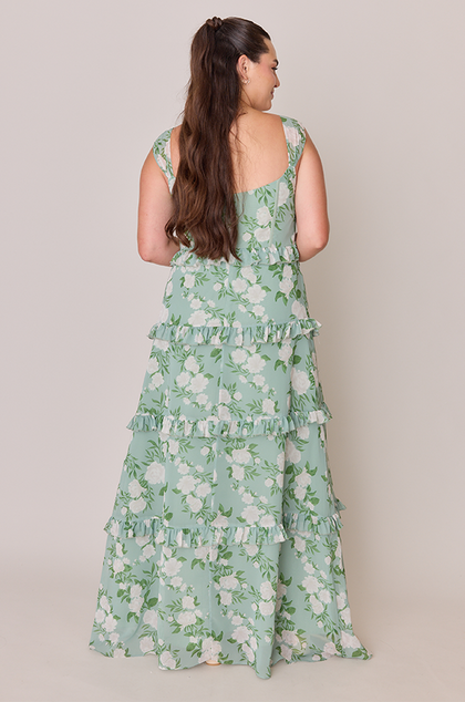 Sloane Chiffon Floral Print Dress | Made To Order | Sage Multi Bouquet