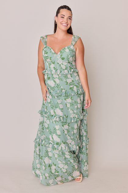 Sloane Chiffon Floral Print Dress | Made To Order | Sage Multi Bouquet