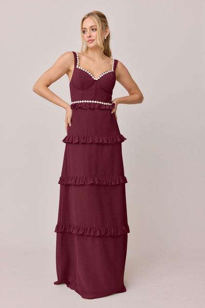 Sloane Luxe Chiffon Dress | Made To Order | Cabernet
