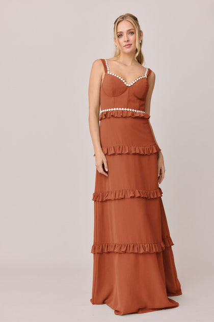 Sloane Luxe Chiffon Dress | Made To Order | Rust