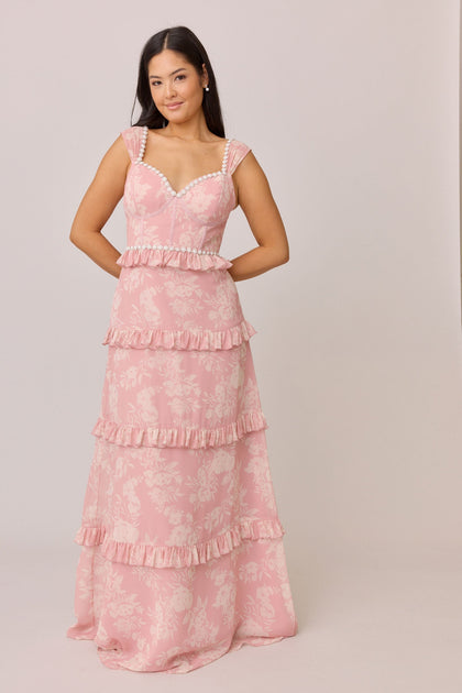 Sloane Luxe Chiffon Floral Print Dress | Made To Order | Blush Bouquet