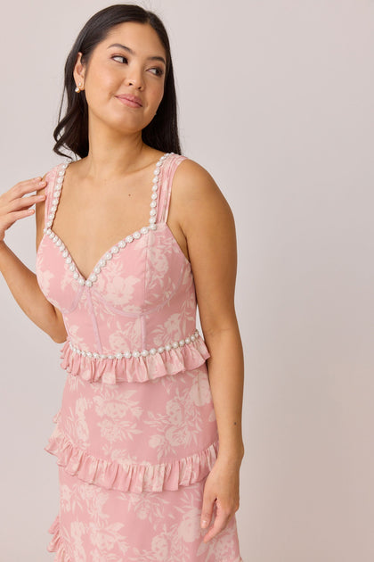 Sloane Luxe Chiffon Floral Print Dress | Made To Order | Blush Bouquet