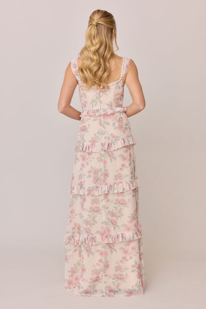 Sloane Luxe Chiffon Floral Print Dress | Made To Order | Blushing Bride Bouquet
