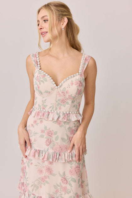 Sloane Luxe Chiffon Floral Print Dress | Made To Order | Blushing Bride Bouquet
