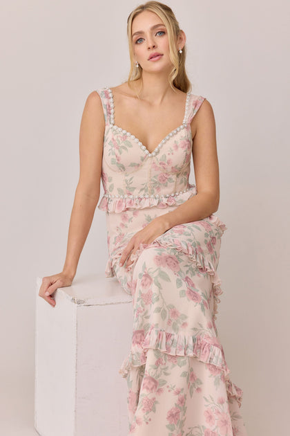Sloane Luxe Chiffon Floral Print Dress | Made To Order | Blushing Bride Bouquet