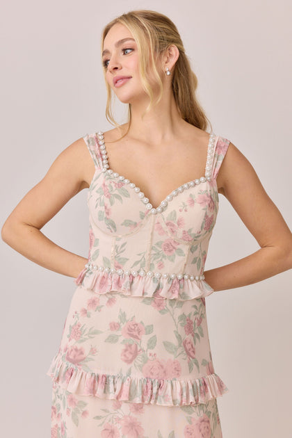 Sloane Luxe Chiffon Floral Print Dress | Made To Order | Blushing Bride Bouquet