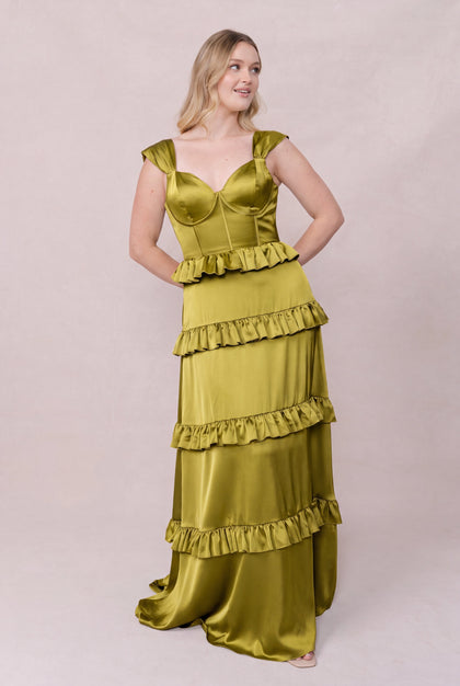 Sloane Satin Dress | Made To Order | Chartreuse