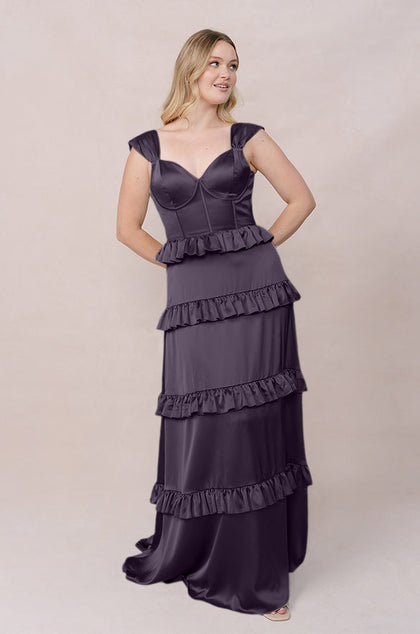 Sloane Satin Dress | Made To Order | Eggplant
