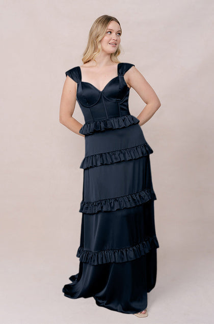 Sloane Satin Dress | Made To Order | Navy Blue